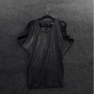 Penelope Project Black Metallic Shimmer Cold Shoulder Studded Back Tunic Top